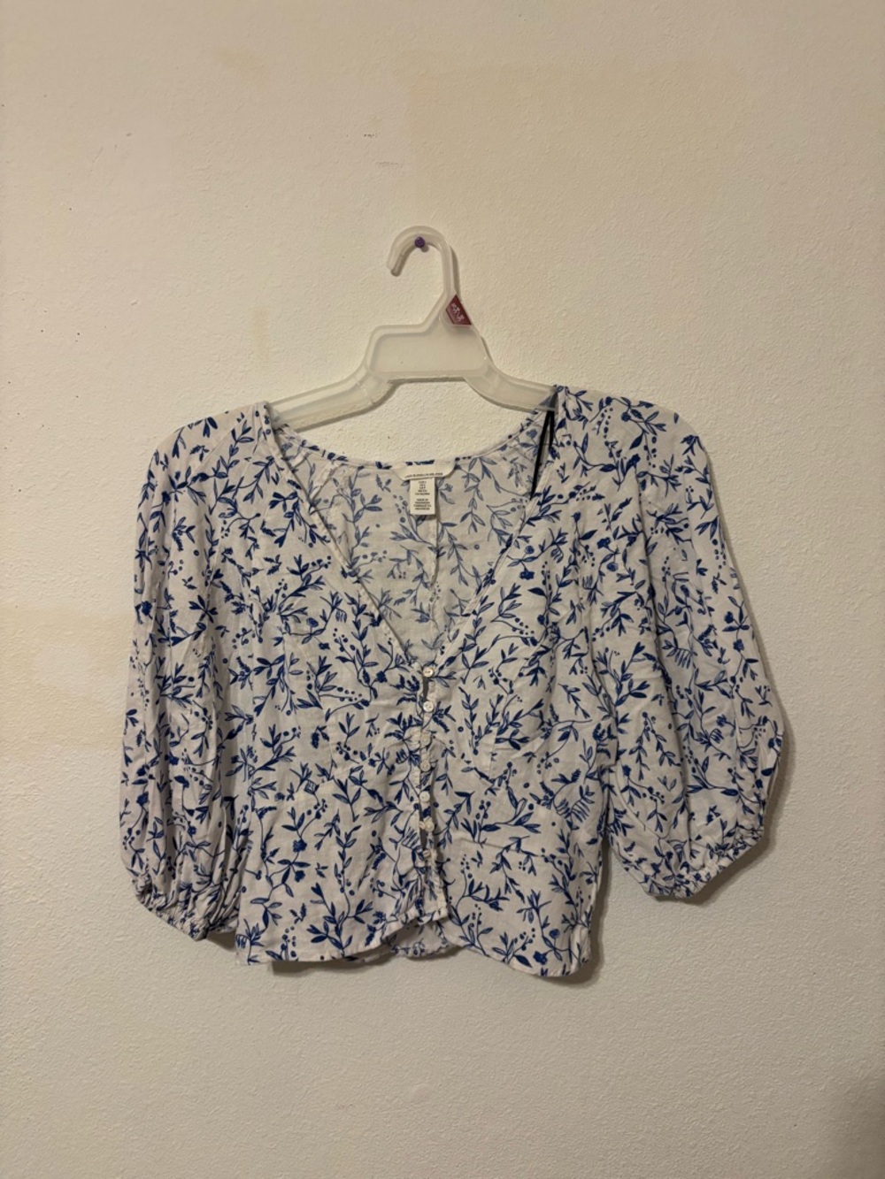 H&M White Blouse with Blue Floral Print